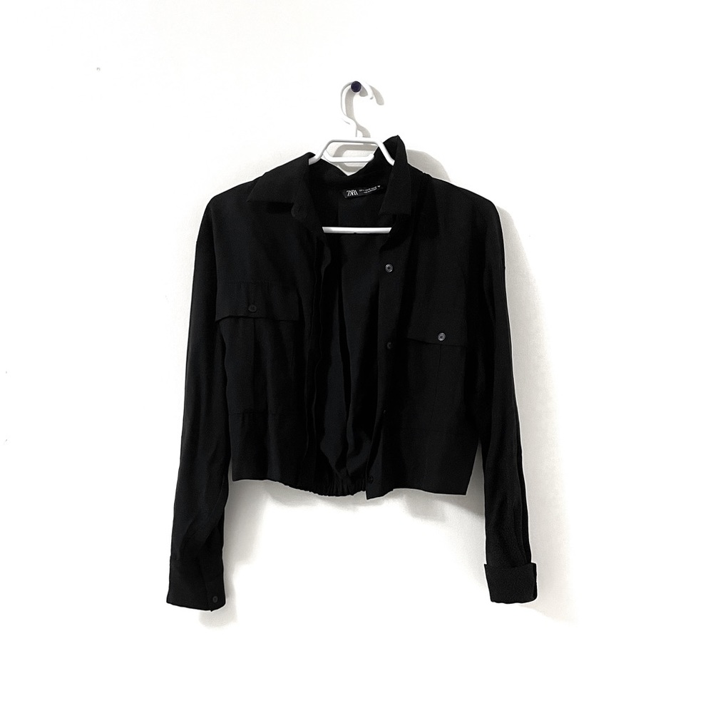 Zara Black Cropped Button Up Jacket